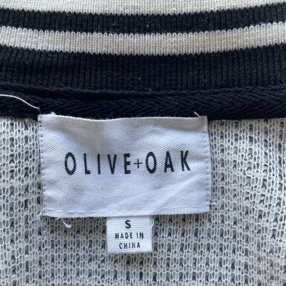 OLIVE + OAK Varsity Jacket Women Size S Fitted Snap Closure Black White Baseball - Picture 3 of 9